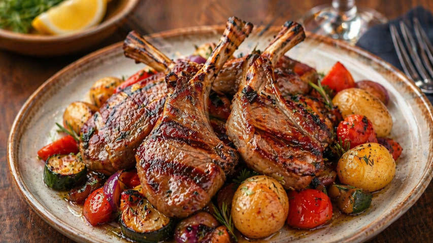 Chuletillas de cordero con vegetales y patatas Sagunto