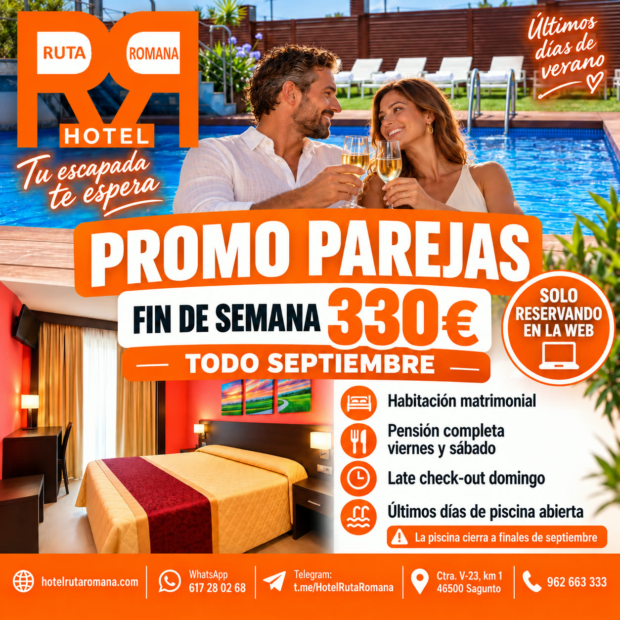 Promoci&oacute;n Parejas septiembre 2026 Sagunto - Fin de semana con pensi&oacute;n completa - Hotel Ruta Romana